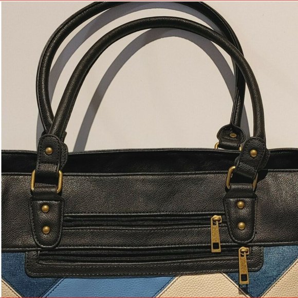 Vintage Guess Briefcase or Laptop Business Case Leather & Suede Blue/Off White - Picture 3 of 6